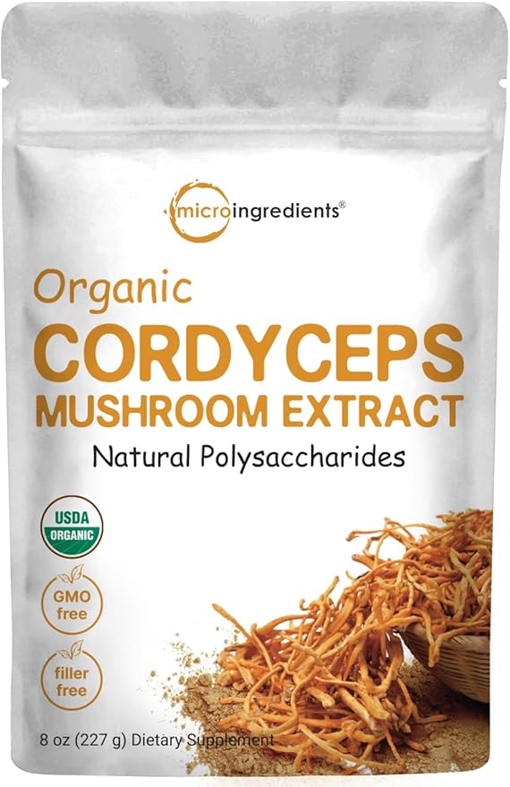 Micro Ingredients Organic Cordyceps Mushroom Extract Powder, 8 Ounces | 100:1 Fruit Body & Mycelium Extract | Active Polysaccharides & Cordycepic Acid | Supports Energy & Immune Health