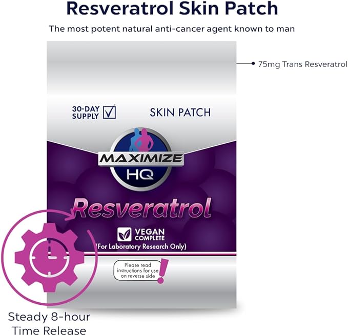 MAXIMIZE HQ Resveratrol Patches - 8 Hour Time-Release - Gluten Free - Vegan
