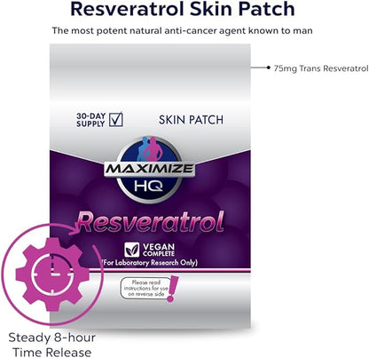 MAXIMIZE HQ Resveratrol Patches - 8 Hour Time-Release - Gluten Free - Vegan