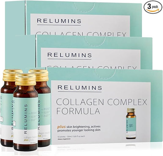 Relumins Advance Rejuvenating Collagen Beauty Drink with Glutathione, Hyaluronic, CoQ10, EGCG, Resveratrol & More - Naturally Fights Signs of Aging - Apple Flavor, Ten 50mL Drinks x 3 Packs