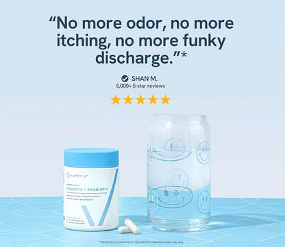 Happy v Dr. Formulated Vaginal Probiotics for Women Odor & Itch Support, Urinary & Gut Health, pH Balance | Womens Daily Probiotic with Patented Prebiotics & Lactobacillus for Feminine Wellness