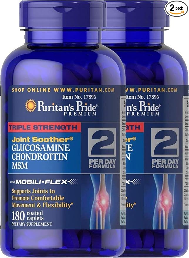 Puritan's Pride 2-Pack of Triple Strength Glucosamine, Chondroitin & MSM Joint Soother-180 Caplets (360 Caplets Total)
