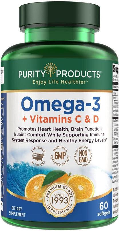 Purity Products - Omega-3 Plus Vitamin C & D, 60 softgels