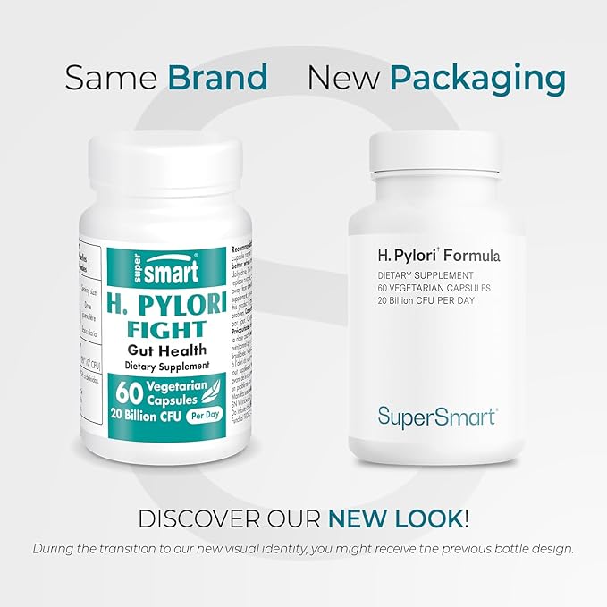 Supersmart H. Pylori Formula 20 Billion CFU per Day - Natural Probiotic Lactobacillus Reuteri DSM 17648 Supplement | Non-GMO & Gluten Free - 60 Vegetarian Capsules