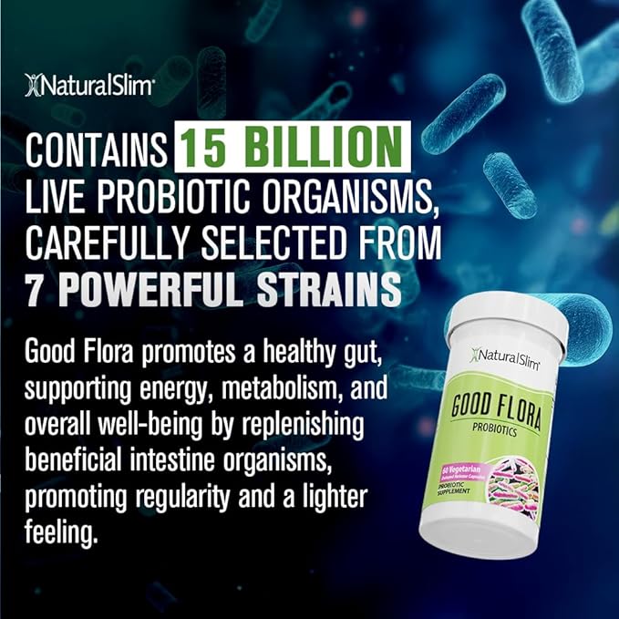 NaturalSlim Probiotics for Digestive Health Good Flora Probiotic Capsules - Intestinal Flora & Immune Support Gut Health Supplements with 7 Powerful Probiotic Strains - Gluten Free 60 Capsules