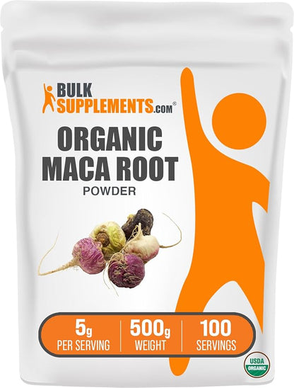 BulkSupplements.com Organic Maca Powder - Maca Supplement, Maca Root Powder - Superfood, Maca Powder Organic - Gluten Free, 5000mg per Serving, 500g (1.1 lbs) (Pack of 1)