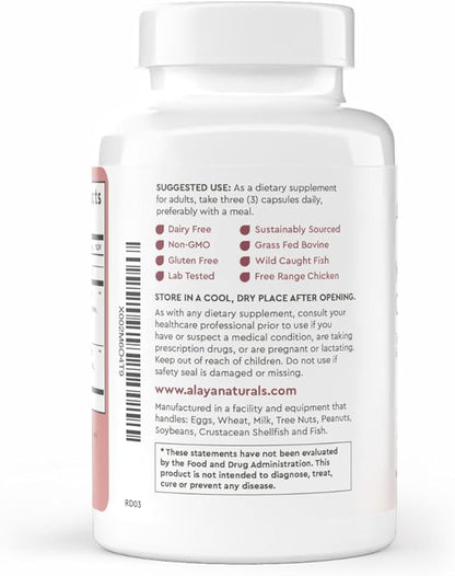 Alaya Naturals Hydrolyzed Multi Collagen Peptides Protein Capsules - Type I, II, III, V, X Grass-Fed Bovine, Chicken, Marine Collagen Supplement with MSM + GC (Capsules - 120 Count)