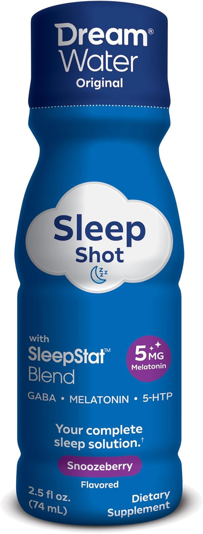 Dream Water Sleep Aid Supplement Drink; Melatonin 5mg, GABA, 5-HTP; Zero Sugar, Natural Flavors, No Added Colors, 2.5 oz Liquid Sleep Shots, Snoozeberry, 12-Count