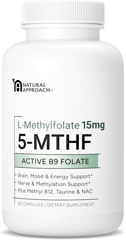 L-Methylfolate 15mg plus Methyl B12, D3, Taurine & NAC | 5-MTHF (Bioactive B9) Premium-Grade | Methylated Vitamins to Support Mood, Nerve Health & Methylation* | Methylfolate Supplement | 60 Capsules