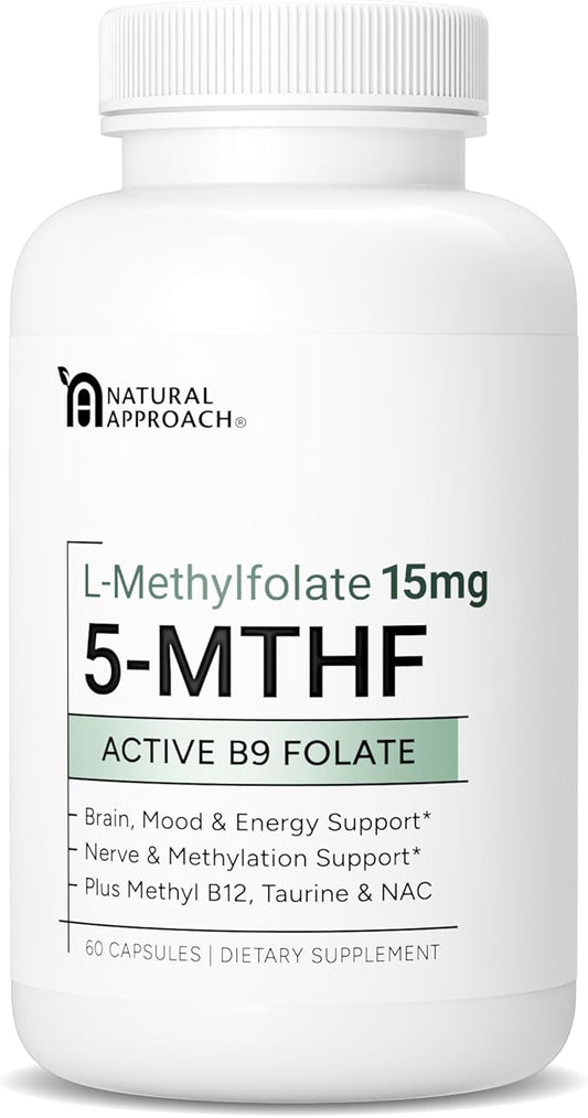 L-Methylfolate 15mg plus Methyl B12, D3, Taurine & NAC | 5-MTHF (Bioactive B9) Premium-Grade | Methylated Vitamins to Support Mood, Nerve Health & Methylation* | Methylfolate Supplement | 60 Capsules