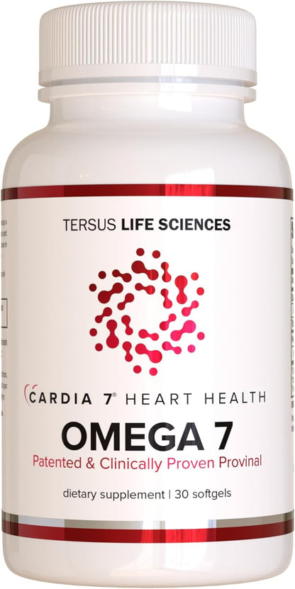 Cardia 7 Heart Health Omega 7 - Containing Patented Provinal Purified Omega 7 Fatty Acids - No Fish Taste or Burp-Back - 30ct Soft Gels