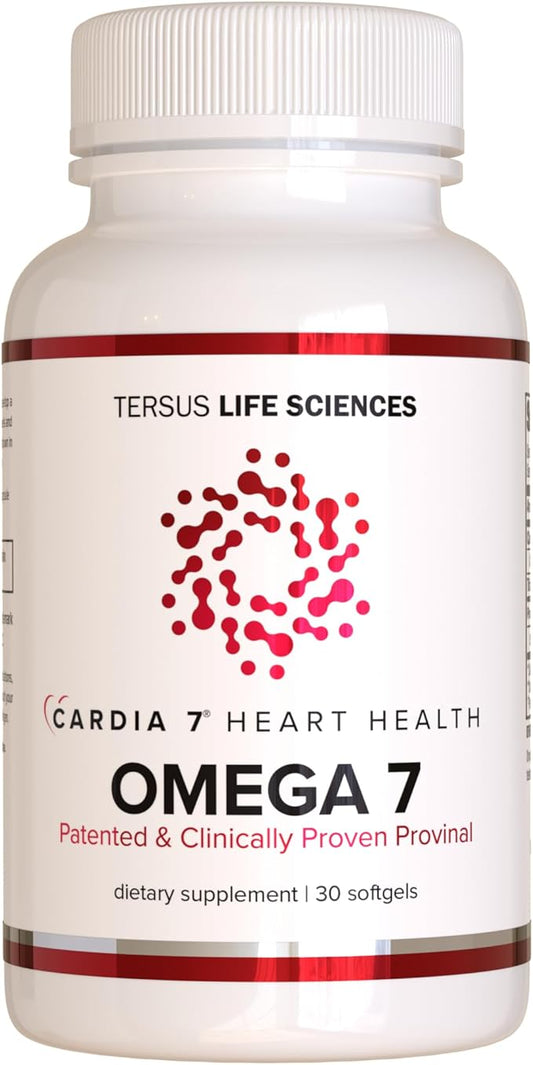Cardia 7 Heart Health Omega 7 - Containing Patented Provinal Purified Omega 7 Fatty Acids - No Fish Taste or Burp-Back - 30ct Soft Gels