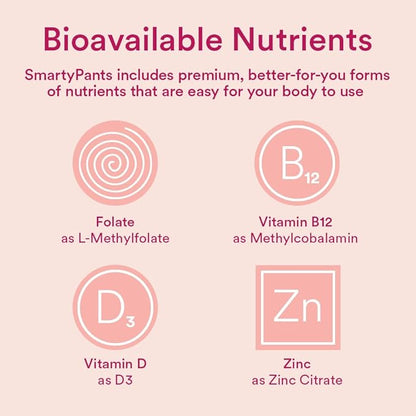 SmartyPants Women's Multivitamin Gummies: Omega 3 Fish Oil (EPA/DHA), Methylfolate, CoQ10, Vitamin D3, C, Vitamin B12, B6, A, K & Zinc, Inositol, Gluten Free, 120 Count (20 Day Supply)