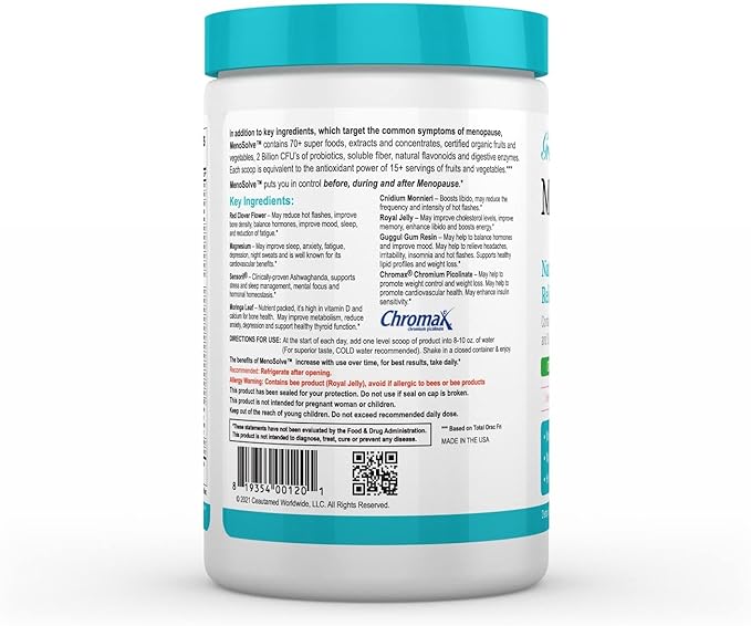 Greens First MenoSolve Plus Probiotics Powder - Natural Relief for Menopause Symptoms - Non-GMO/Dairy-Free/Soy-Free - with Red Clover Flower, Magnesium & Moringa Leaf (30 Servings)