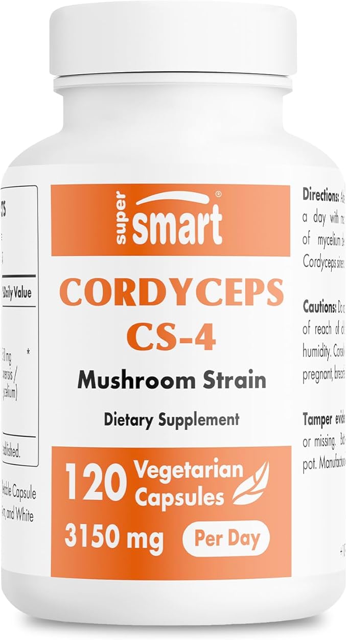 Supersmart - Cordyceps Cs-4 3150mg per Day (High Strength) - Cordyceps Mushroom Supplement - Endurance & Energy | Non-GMO & Gluten Free - 120 Vegetarian Capsules