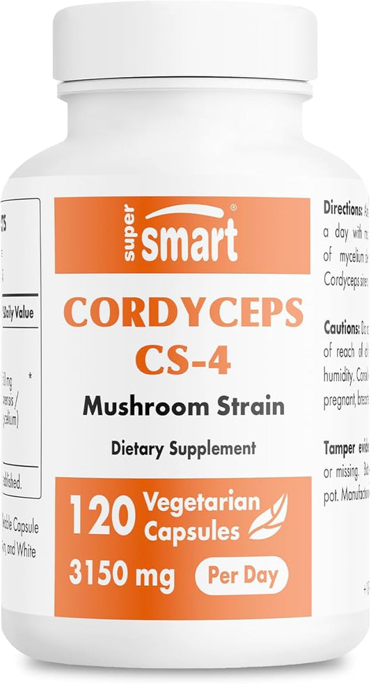 Supersmart - Cordyceps Cs-4 3150mg per Day (High Strength) - Cordyceps Mushroom Supplement - Endurance & Energy | Non-GMO & Gluten Free - 120 Vegetarian Capsules