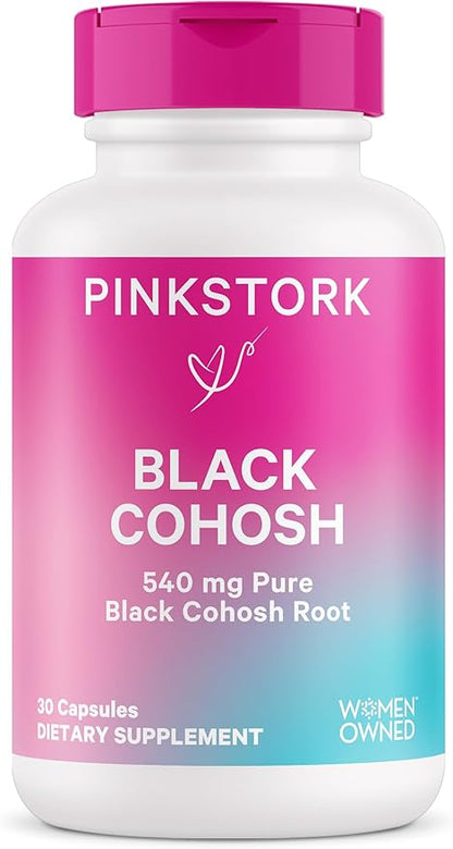 Pink Stork Black Cohosh Supplements for Women - 540 mg Pure Black Cohosh for Perimenopause, Menopause Support- 30 Capsules