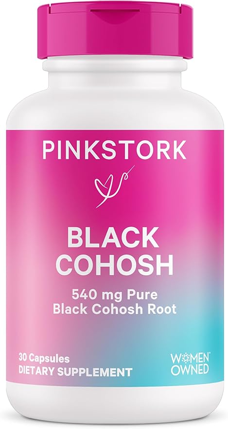 Pink Stork Black Cohosh Supplements for Women - 540 mg Pure Black Cohosh for Perimenopause, Menopause Support- 30 Capsules