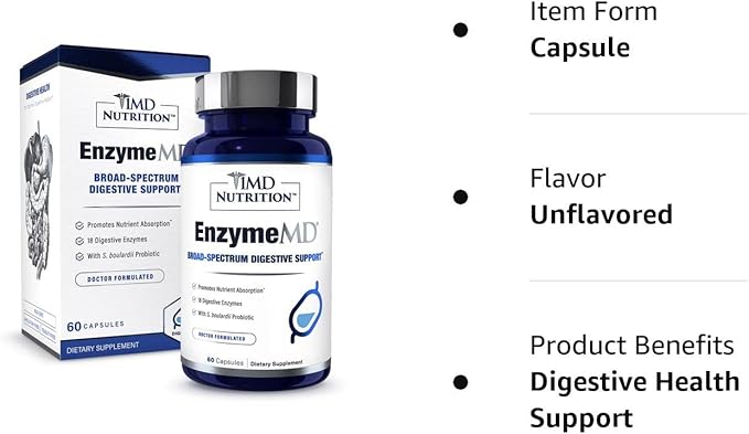 1MD Nutrition EnzymeMD - Digestive Enzymes Supplement - Doctor Formulated | 18 Plant-Based Enzymes - Gas & Bloating Support | 120 Capsules (2-Pack)