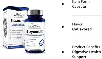 1MD Nutrition EnzymeMD - Digestive Enzymes Supplement - Doctor Formulated | 18 Plant-Based Enzymes - Gas & Bloating Support | 120 Capsules (2-Pack)