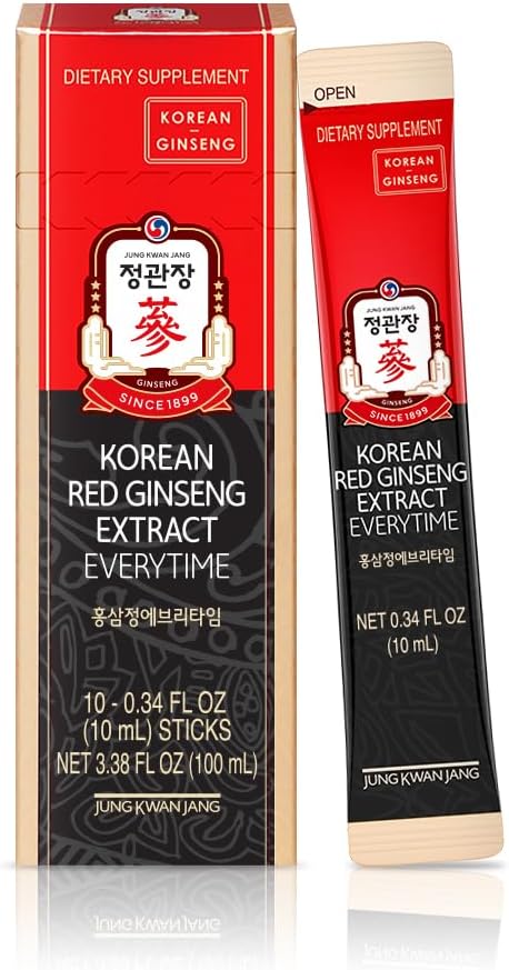 Everytime Korean Red Ginseng Extract 3000mg (Original) - Adaptogen Energy Drink Sugarless Liquid Stick Supplements - Energy Boost & Immune Support, Caffein Free 0.34 Fl Oz (Pack of 30)