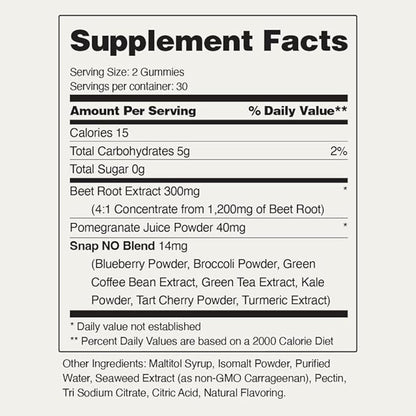Snap Supplements Beet Root Gummies, Nitric Oxide Supplement w/Organic Beets, Vitamins, Pomegranate & Antioxidants for Energy, Heart Health & Circulation Support, 60 Sugar Free Gummies, 2 Pack, Cherry