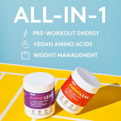 RSP NUTRITION AminoLean Natural Pre Workout Powder, Sucralose Free Amino Energy with No Artificial Dyes, Vegan BCAAs and Weight Management, Acai, 25 Serv