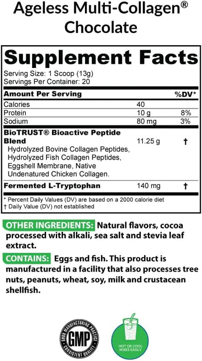 BioTrust Ageless Multi Collagen 5-in-1 Protein Powder (Chocolate) BlenderBottle Bundle