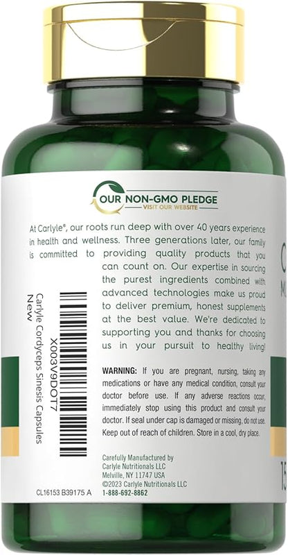 Carlyle Cordyceps Mushroom Capsules 1000mg | 150 Count | CS-4 Strain Mushroom Extract | Non-GMO and Gluten Free