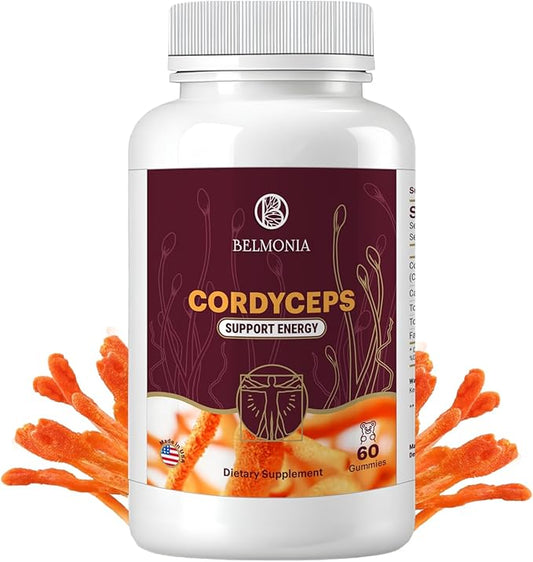 Cordyceps Mushroom Gummies| 5400*mg per Serving| Cherry, Grape, Apple, Orange| 60 Pectin Gummies| Natural Energy Boost Stamina Endurance Gummies| Vegan Supplement| Made in USA