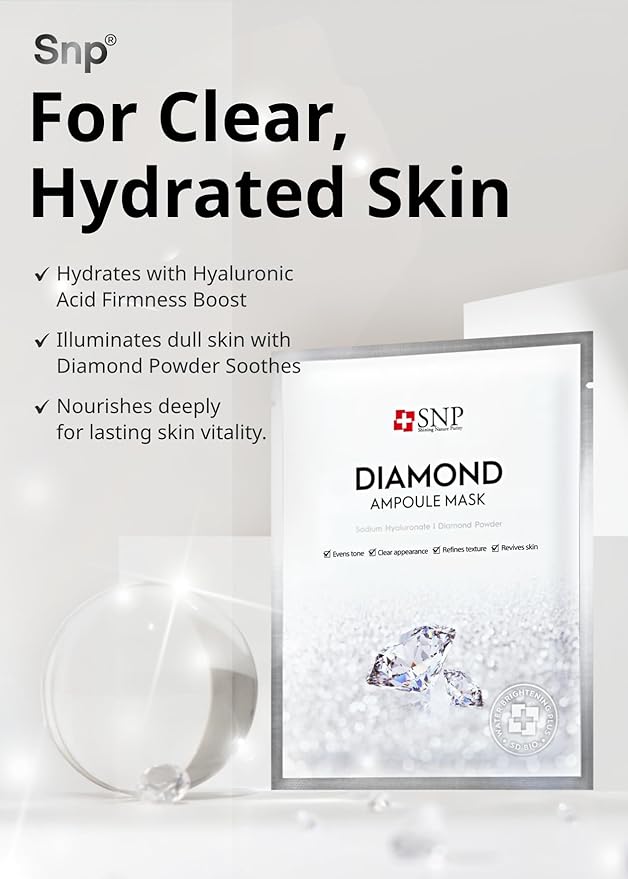 [K Beauty] Diamond Ampoule Sheet Mask | Tightening, Hydrating, and Nourishing with Real Diamonds for All Oily Skin Types | Korean Face Mask Skincare | Facial Moisturizing | 10 Sheets