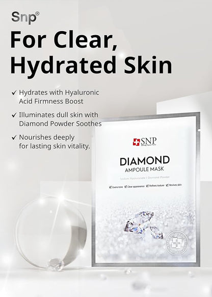 [K Beauty] Diamond Ampoule Sheet Mask | Tightening, Hydrating, and Nourishing with Real Diamonds for All Oily Skin Types | Korean Face Mask Skincare | Facial Moisturizing | 10 Sheets