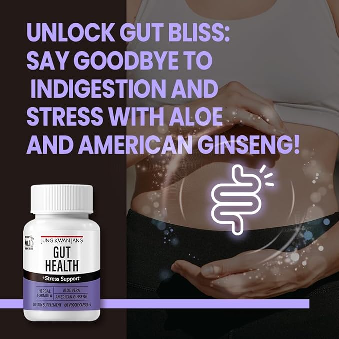 JungKwanJang Gut Health Support with Aloe Vera (833mg) and American Ginseng for Gut Health, Digestion, Immunity, 60 Capsules for Men and Women