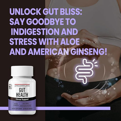 JungKwanJang Gut Health Support with Aloe Vera (833mg) and American Ginseng for Gut Health, Digestion, Immunity, 60 Capsules for Men and Women