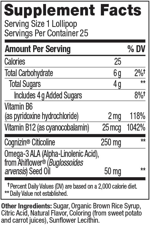 OLLY Focus Buddies L’OLLY Pops, Omega-3 ALA, B6, B12, Cognizin®, Kids Supplement Lollipops to Supports Focused Attention & Healthy Brain Function, Vegetarian, Watermelon Strawberry, 25 Count