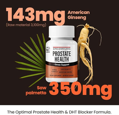 JungKwanJang Prostate Health with Saw Palmetto and American Ginseng for Prostate, Stamina, Hair Loss Support, dht Blocker, All-Natural Supplement for Men & Women