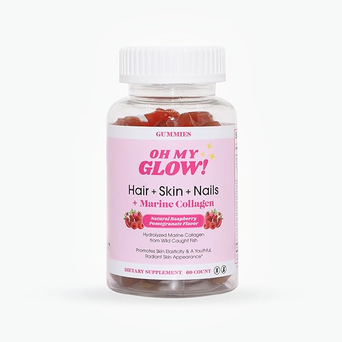 Hair, Skin & Nails + Marine Collagen – Gluten-Free, Non-GMO Gummies, Raspberry Pomegranate