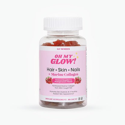 Hair, Skin & Nails + Marine Collagen – Gluten-Free, Non-GMO Gummies, Raspberry Pomegranate