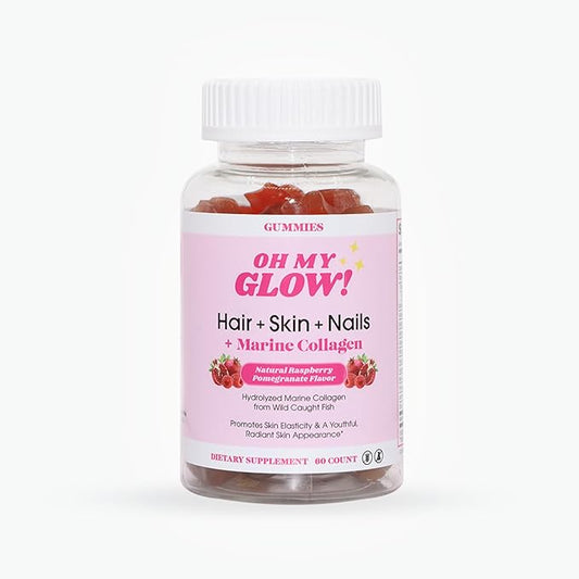 Hair, Skin & Nails + Marine Collagen – Gluten-Free, Non-GMO Gummies, Raspberry Pomegranate