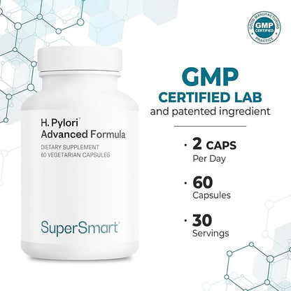 Supersmart H. Pylori Advanced Formula (Mastic Gum, Probiotics & Prebiotic) - Complete Action | Made in USA | Non-GMO & Gluten Free - 60 Vegetarian Capsules