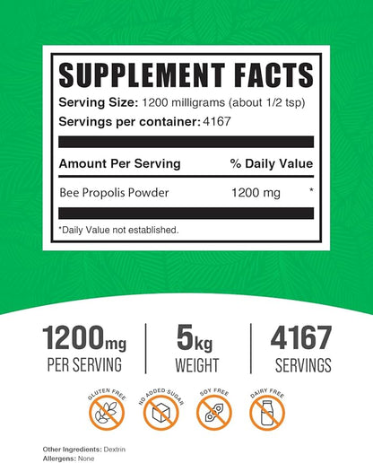 BulkSupplements.com Bee Propolis Powder - Bee Propolis Supplement, Superfood Supplement - Natural & Gluten Free, 1.2g per Serving, 1kg (Pack of 5) (11 lbs)