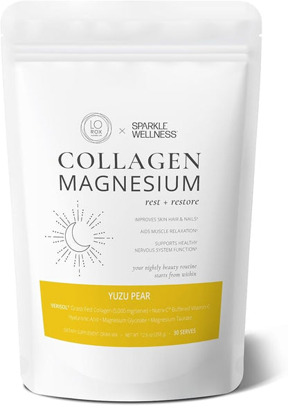 Collagen Magnesium Rest + Restore (Yuzu Pear) [30 Serves] | VERISOL Bioactive Collagen Peptides, Magnesium Glycinate & Taurate Salts | Lauren Roxburgh Rest + Restore | Calming Nightly Beauty Routine