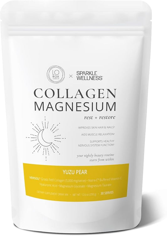 Collagen Magnesium Rest + Restore (Yuzu Pear) [30 Serves] | VERISOL Bioactive Collagen Peptides, Magnesium Glycinate & Taurate Salts | Lauren Roxburgh Rest + Restore | Calming Nightly Beauty Routine