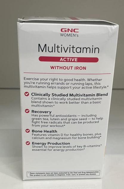 GNC Women's Multivitamin Active Without Iron |Supports an Active Lifestyle | 30+ Nutrient Formula | Promotes Bone & Joint Health, Helps Energy Production | 180 Caplets
