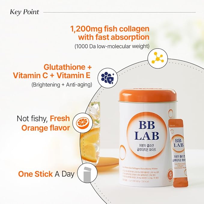BB LAB [Secret Glow Skin Set] Good Night Collagen, Glutathione White Collagen, Powder Stick Korean Marine Collagen, Fish Collagen, Vitamin C, Glutathione, Fast Absorption, Fruit Flavored