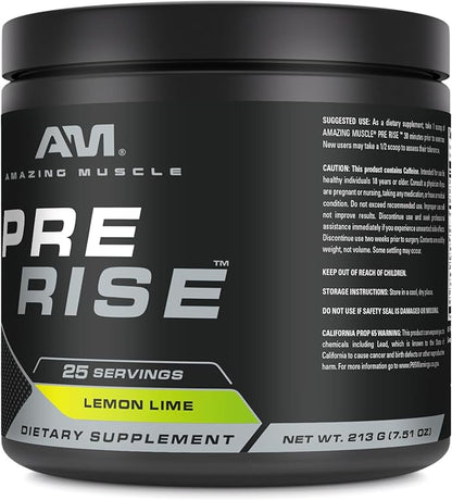 Pre Rise | Pre-Workout Powder Supplement with Caffeine & Beta-Alanine for Men & Women | 25 Servings (25 Servings, Lemon Lime)