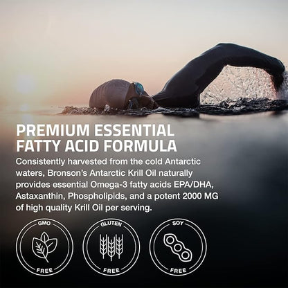 Bronson Antarctic Krill Oil 2000 mg with Omega-3s EPA, DHA, Astaxanthin and Phospholipids 120 Softgels (60 Servings)