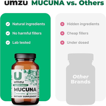 UMZU Mucuna Pruriens - Dopamine Production Support - Brain, Well-being & Memory Health - Antioxidants & Hormone Support - 30 Day Supply - 60 Capsules