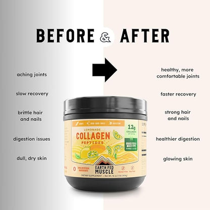 Earth Fed Muscle Lemonade Collagen Peptides - Hair, Skin, Joints, 33 Servings