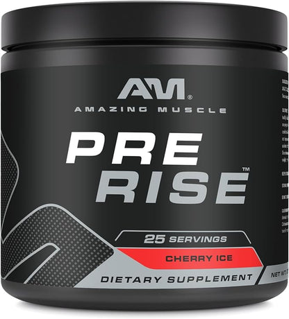 Pre Rise | Pre-Workout Powder Supplement with Caffeine & Beta-Alanine for Men & Women | 25 Servings (25 Servings, Cherry Ice)